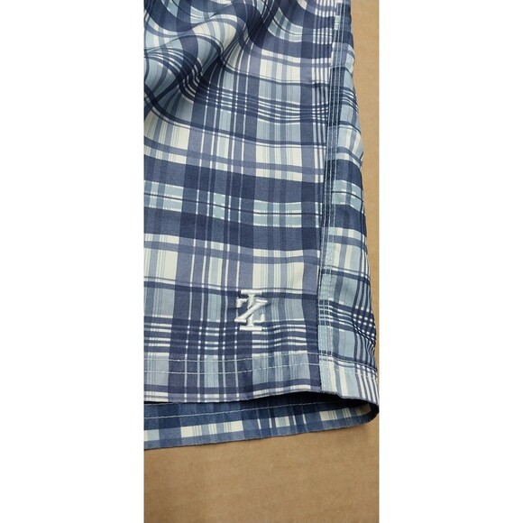 Izod Mens Swim Trunks Size Medium Blue White Plaid NO LINING Read Description - Picture 15 of 16